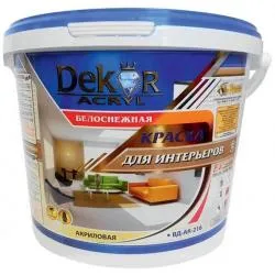 Краска ВД-АК 216  ГОСТ "DECOR" для  интерьеров моющаяся белоснежная 3кг. раздела Краски интерьерные