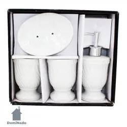 Набор для ванной из керамики 4 пр.(дозатор для мыла мыльница подставка для зубных щеток стакан) Арт.111032 раздела Аксессуары керамические