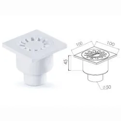 Сливной трап вертикальный D 50 решетка пласт. 100х100 мм, NOVA раздела Трапики душевые сливные