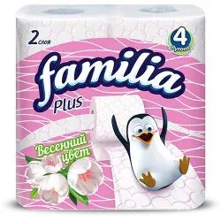 FAMILIA PLUS бумага туалетная белая двухслойная Весенний цвет 4шт раздела Туалетная бумага